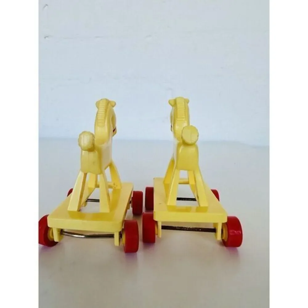 Lot of 2 McDonald's Happy Meal Toy Vintage‎ 1986 Yellow Horse on Wheels
